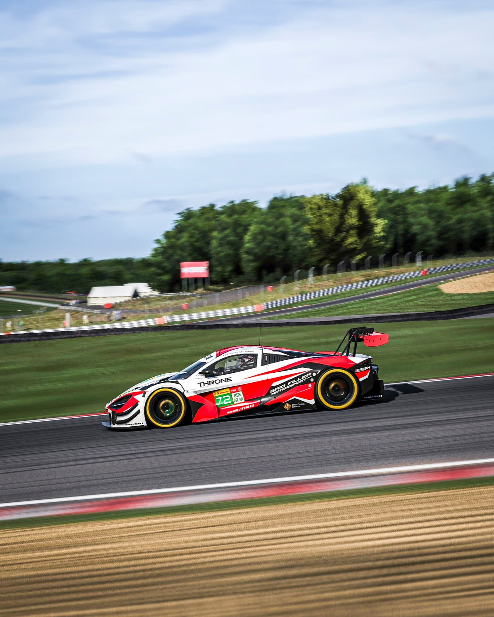 In-sim view: a McLaren 720S on track